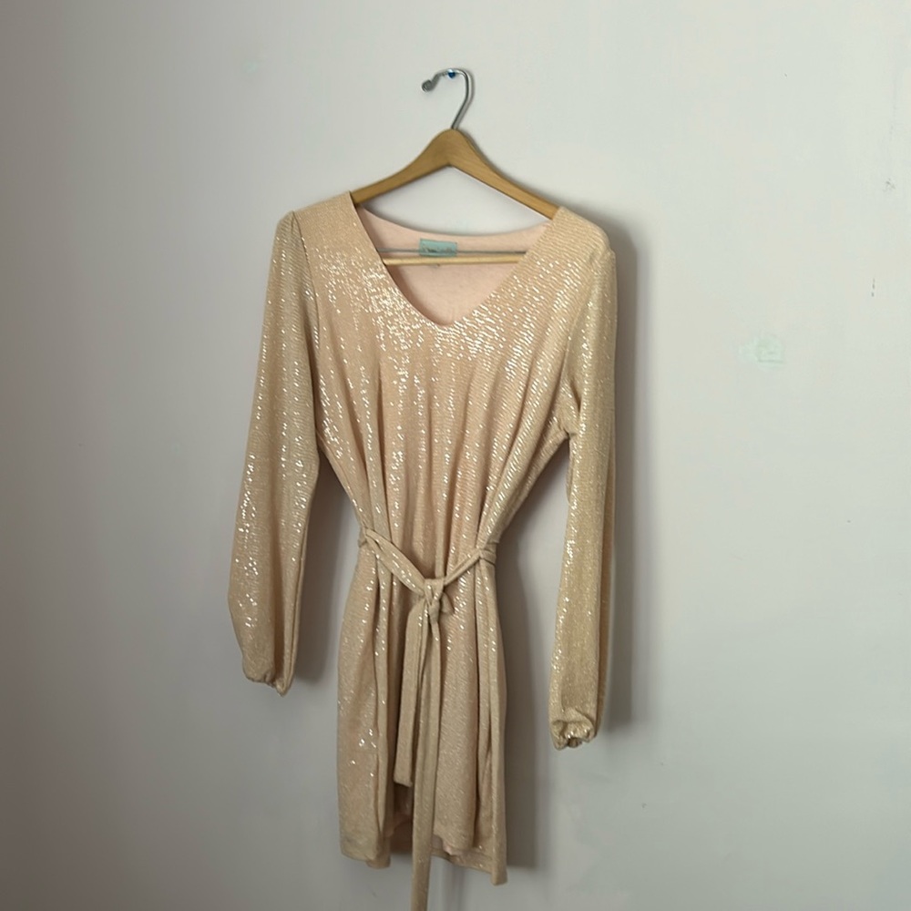 Apricot Sequin Long Sleeved Dress